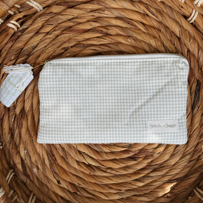 Sage Gingham Pencil Zip Pouch