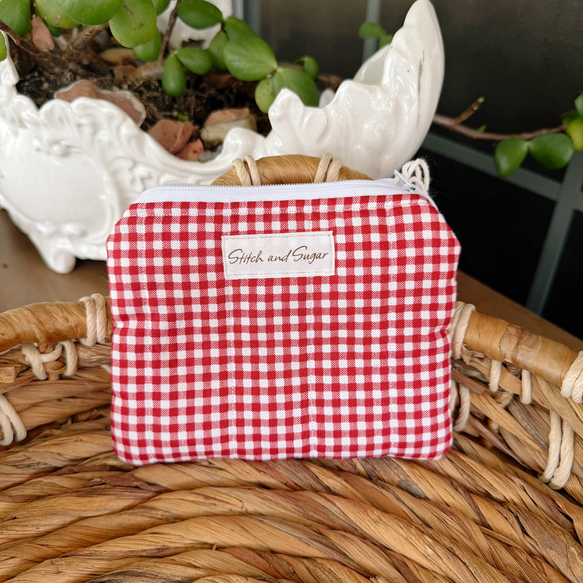 Red Gingham Coin Pouch