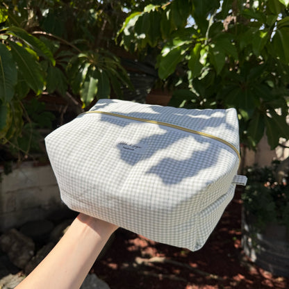 Sage Gingham Makeup Bag