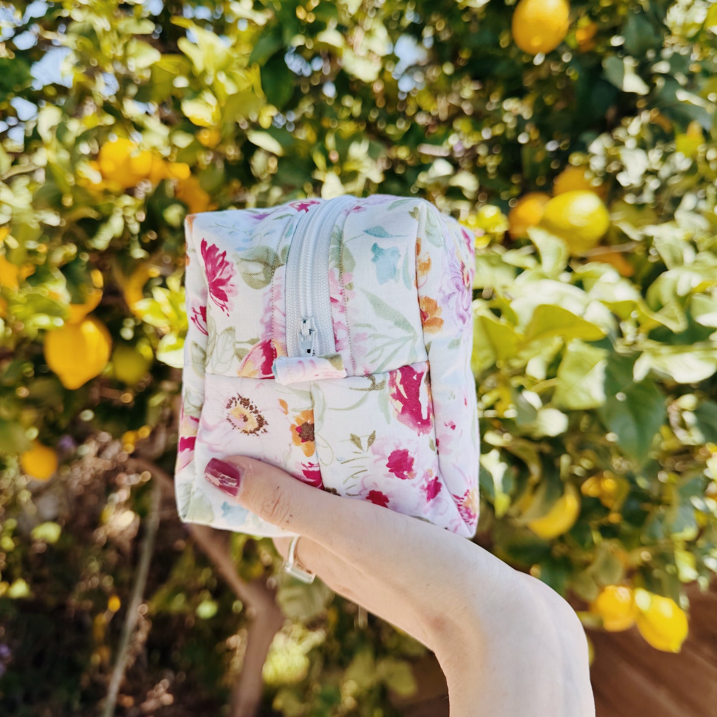 Denim Blooms makeup bag