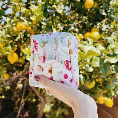 Denim Blooms makeup bag