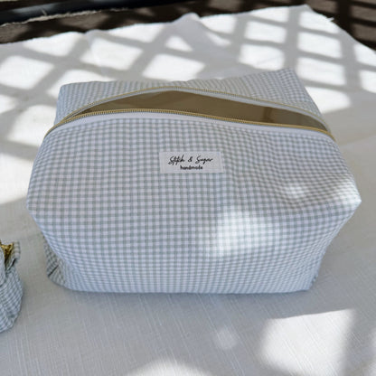 Sage Gingham Makeup Bag