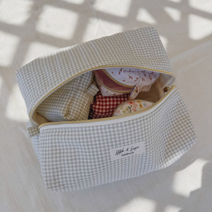 Sage Gingham Makeup Bag
