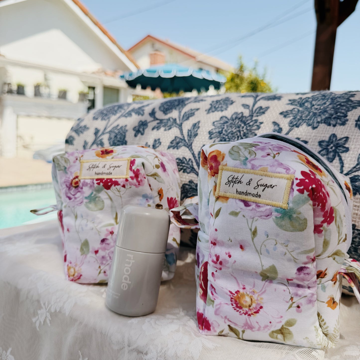 Denim Blooms makeup bag