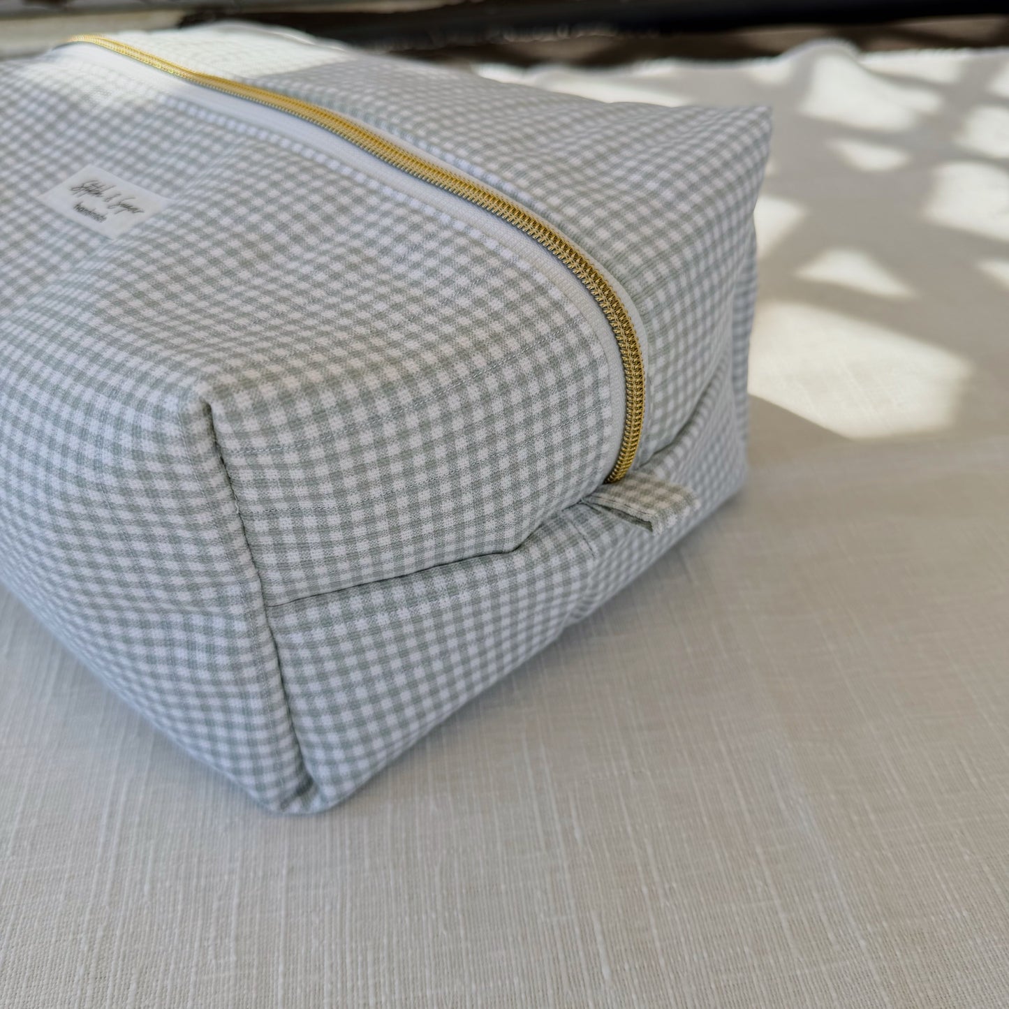 Sage Gingham Makeup Bag