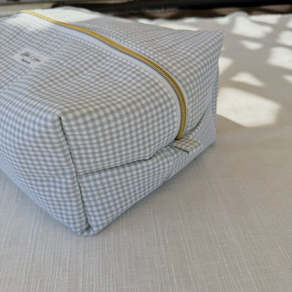 Sage Gingham Makeup Bag